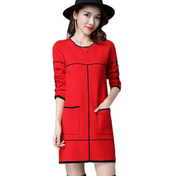 

Women Knit Pullover Sweater New Autumn Winter Clothes O-Neck Long Sleeve Medium Long Bottom Sweater Casual Female Tops LP029