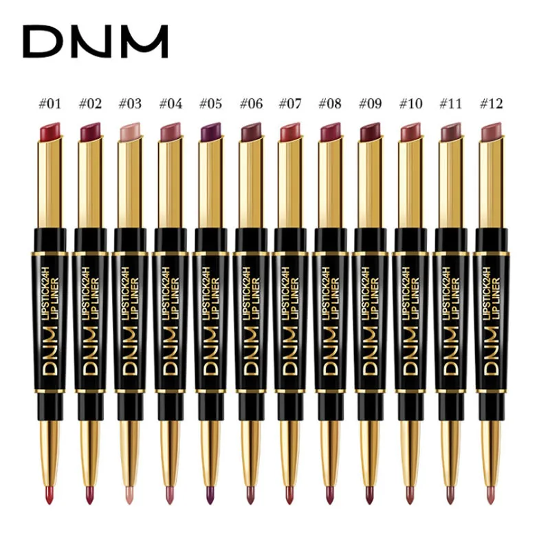 DNM 12 цветов 2в1 матовый карандаш для губ+ карандаш для губ Shimmer Nude Водонепроницаемый стойкий увлажняющие губные помады косметический инструмент TSLM2