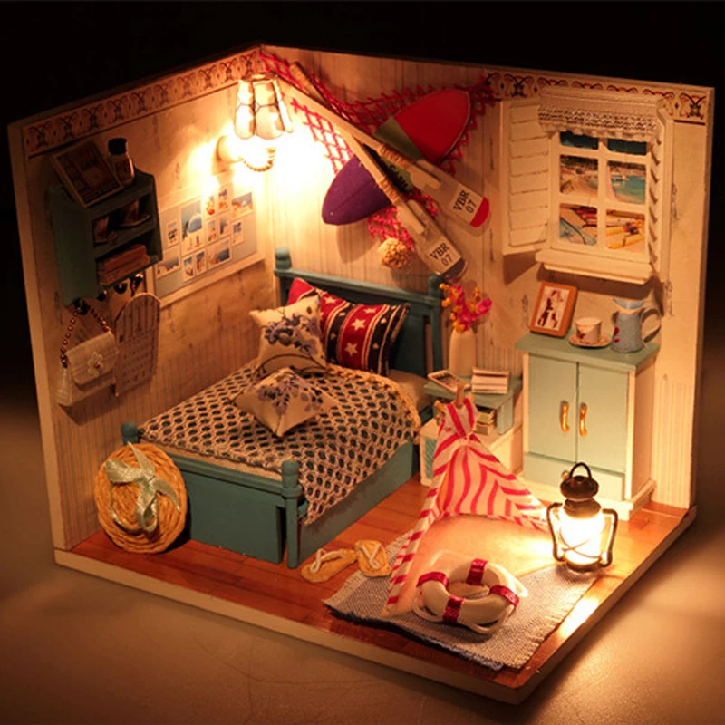 

DIY Wooden Doll House Miniature With Furnitures Creative Handmade 3D Dollhouse Gift Toys Romantic Summer M010 #E