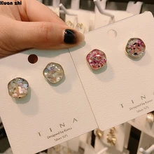 HUANZHI, новинка, Ретро стиль, S925 Стерлинговое Серебро, булавка, барокко, геометрический, неровный круг, прозрачные серьги-гвоздики в виде ракушки для женщин