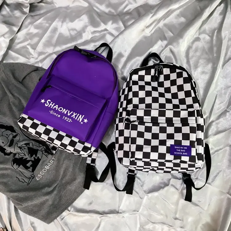 

Ins street photo black and white checked schoolbag gang wind chic chic with checkerboard backpacks casual boys and girls