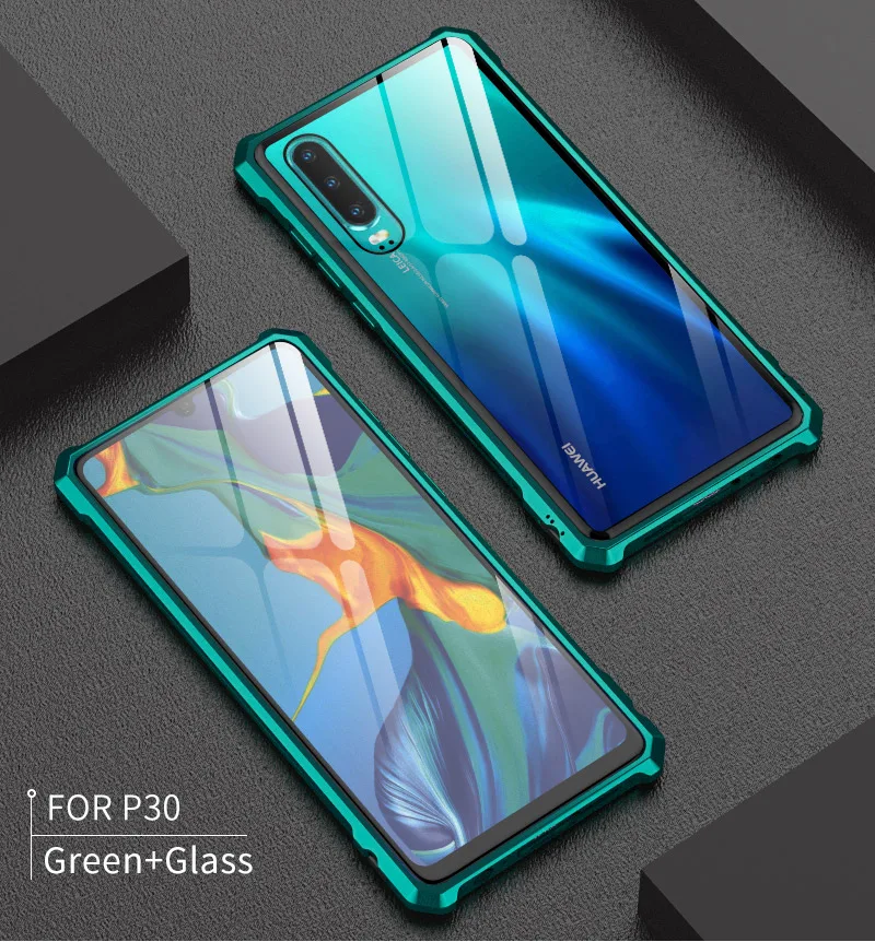 Алюминиевый бампер чехол для телефона huawei P30 Pro P30 lite Nova 5 5I 4E металлическая рамка бронированный чехол Honor 9X20 V20 8X MAX стеклянный чехол