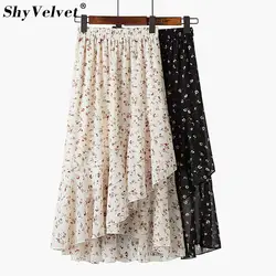 Шифоновая юбка с цветочным принтом Для женщин 2019 лето в стиле бохо с высокой талией нерегулярные женские длинные плиссированные женские