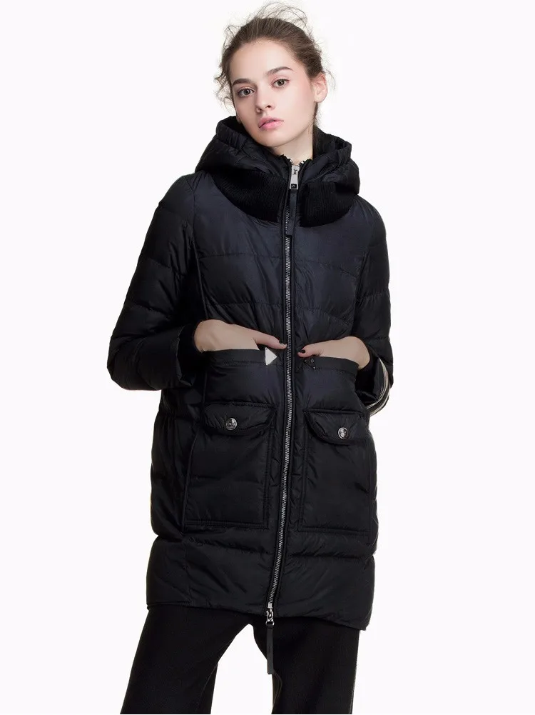 Лучшее качество зимняя новая брендовая куртка средней длины модное простроченное Женское пальто парки на белом утином пуху
