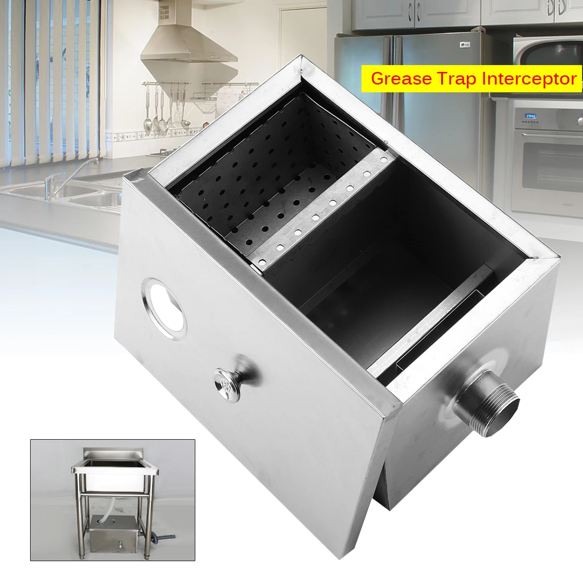 

For Restaurant Kitchen Wastewater Stainless Steel Grease Trap Interceptor Set Detachable Design Removable Baffles 2 Sizes Simple