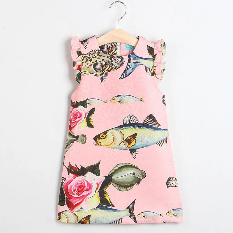

Girls Dress 2017 New Spring&Summer Baby Girls Dress Small fish Pattern Pring Design Sleeveless Girls Clothes 3-8Y