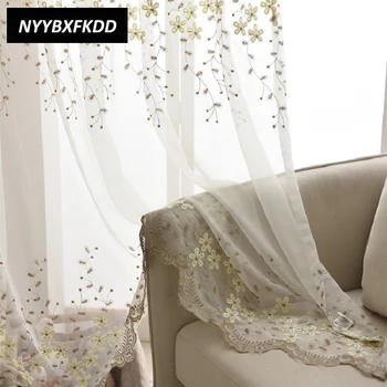 

Simple And Pure Print Semi Sheer Curtains for Living Room Bedroom Kitchen Printed Flower Window Curtains Tulle