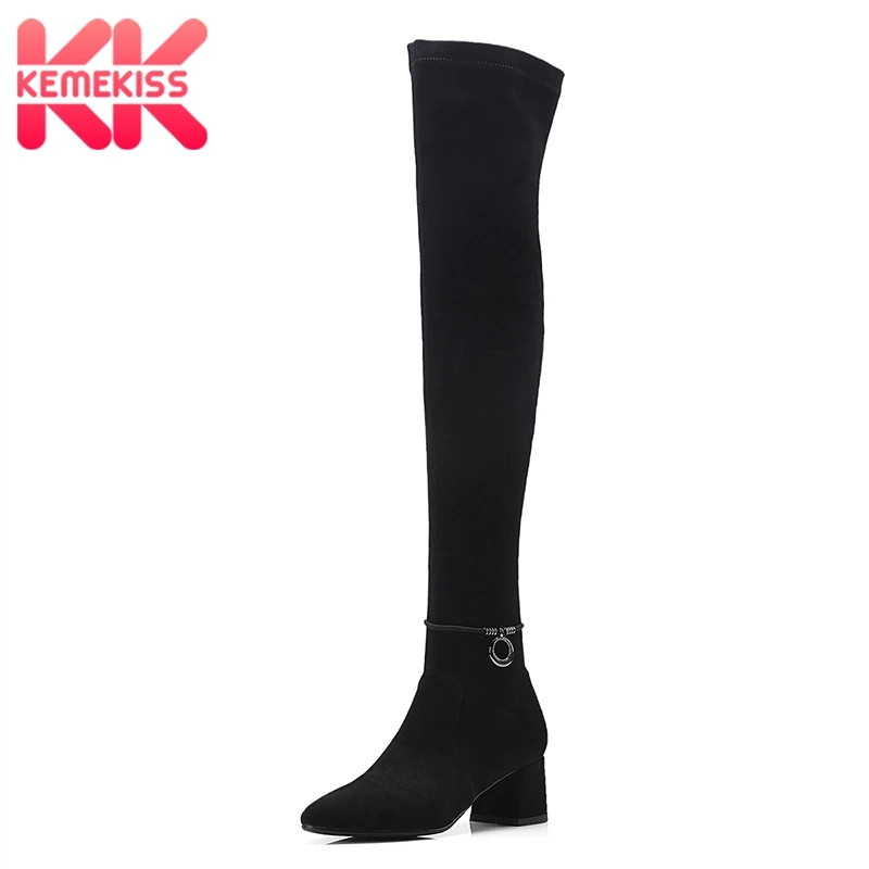

KemeKiss Woman Boots Winter Women's Shoes Thick Heel Thigh High Boots Ladies Fashion Sexy Long Boots Footwear Size 33-43