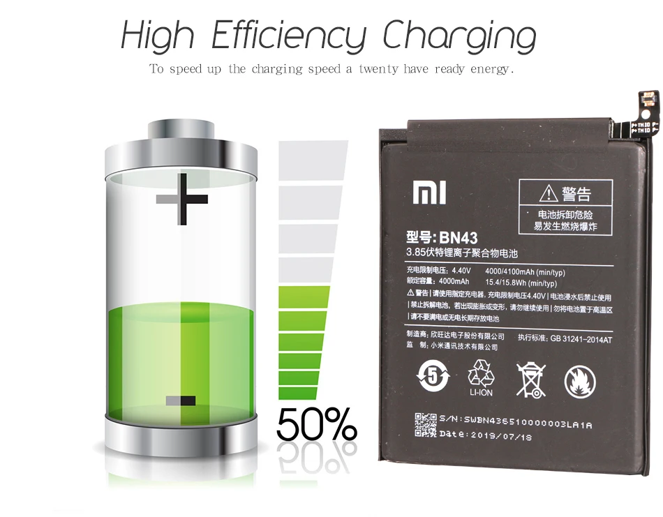 Original Phone Battery for Redmi Note 4X 3G+32GB Battery Xiaomi hongmi Note 4 Global BN43 Replaceme