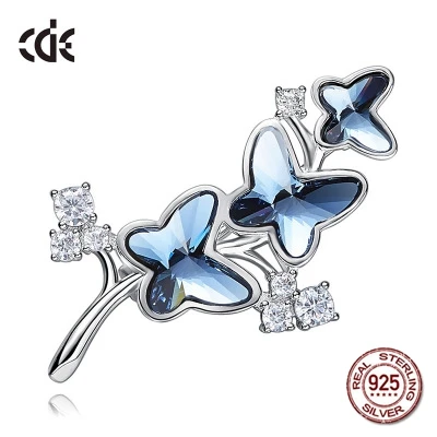 

100% S925 Sterling Silver Rhinestone Crystals from Swarovski Christmas Brooch for Women Accessories Valentine's Day Gift
