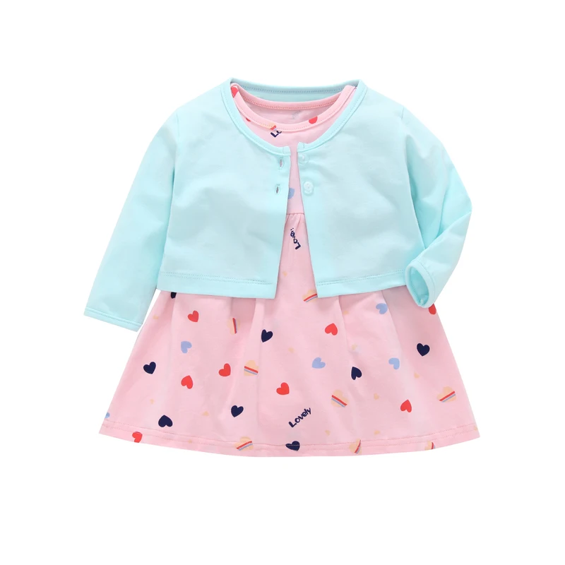 2018 fall infant baby girl clothes set 2PCS baby girl outfits long sleeve coat blue+cute loving heart dress romper newborn suit