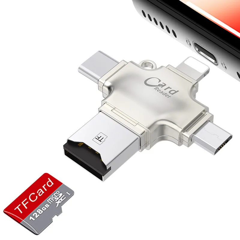 Kismo 4 в 1 считыватель карт памяти type-c/Lightning/Micro SD OTG кардридер для iPhone X 8 7 Plus iPad Android