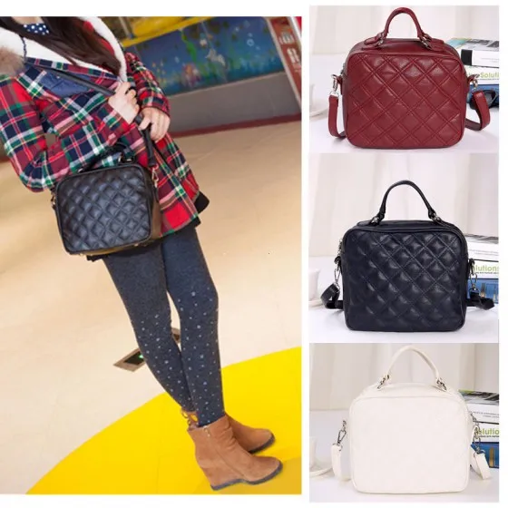 LONGSTAR Fashion Women Shoulder Bag PU Leather Check Pattern Crossbody Messenger Tote |