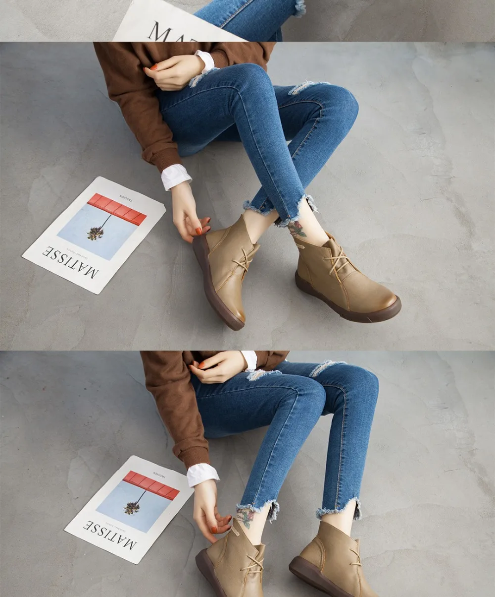 Зимние ботильоны женские ботинки из натуральной кожи модные ботинки Женская рабочая обувь женская обувь на шнуровке с круглым носком женские ботинки