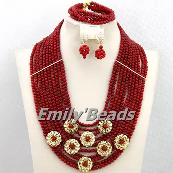 

Splendid Nigerian African Wedding Jewelry Set Coral Beads Jewelry Sets Bridal Jewelry Set Free Shipping 2015 New Wholesale CJ374