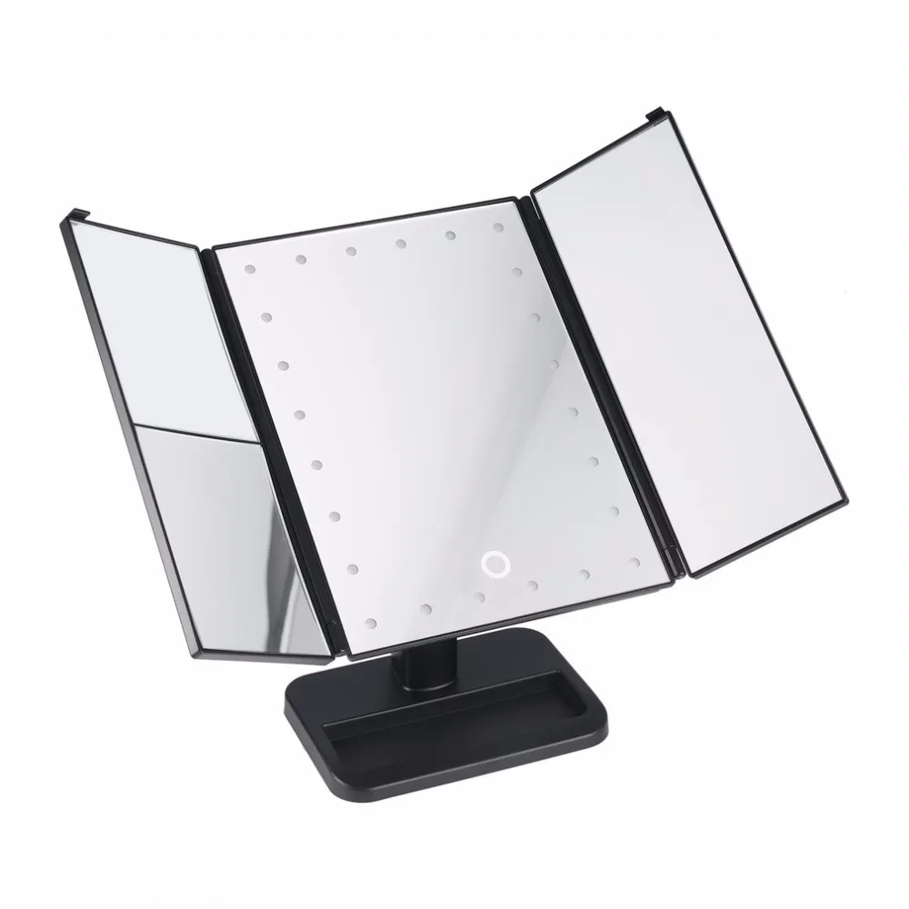 

Touch Screen Makeup Mirror 3-folding HD Mirror with 24 LEDs 1X/2X/3X Table Magnifying vanity Mirror Compact 10X Mirror MR-L3011A
