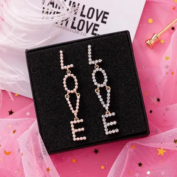 Latest Long Links Love Letter Alphabet Rhinestone Pearl Jewelry Earrings For Wedding