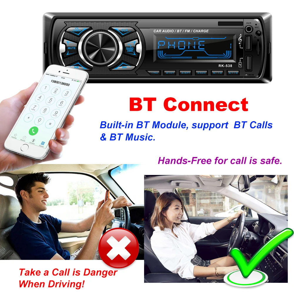 AMPrime Авторадио 1din Автомагнитола Bluetooth 1 din автомобильный стерео плеер телефон AUX MP3 FM/USB/Радио пульт дистанционного управления для телефона автомобильный аудио