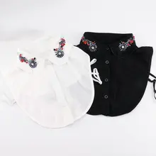 Женский кардиган на пуговицах, свитер, рубашка, имитация воротника, стразы, бисер Питера Пэна, ложный съемный воротник, шифоновая блузка с отворотом, топы