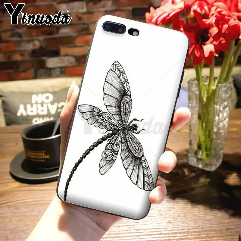 Красивый чехол Yinuoda со стрекозой популярный для Apple iPhone 8 7 6 6S Plus X 5S 11pro SE 12pro max