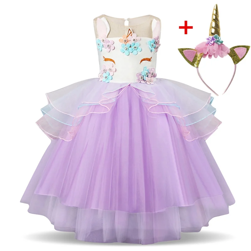Платье принцессы для девочек Единорог вечерние платья для девочек для детей, пасхальные костюм; платья для свадебной вечеринки одежда для маленьких девочек Vestidos - Цвет: Purple