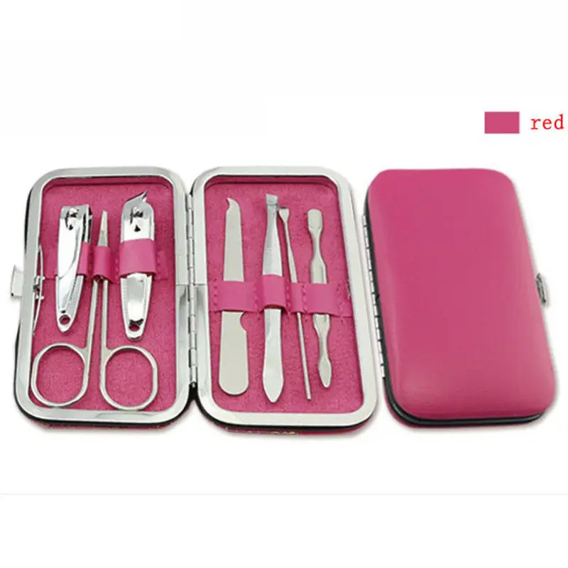 Хороший 7 шт Маникюрный набор для ухода за ногтями Маникюрный Инструмент дорожные наборы для стрижки и удаления волос чехол - Цвет: Red