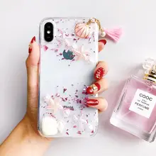 

3D Starfish Pearl Shells Epoxy Phone case For iphone 7 Case For iphone X 6S 6 7 8 Plus Soft TPU Back Cover Shell hang decoration