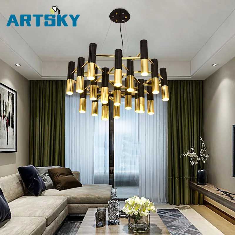 

Modern Creative Nordic Style Aluminum Alloy Metal Pipe LED Personality Bedroom Chandelier
