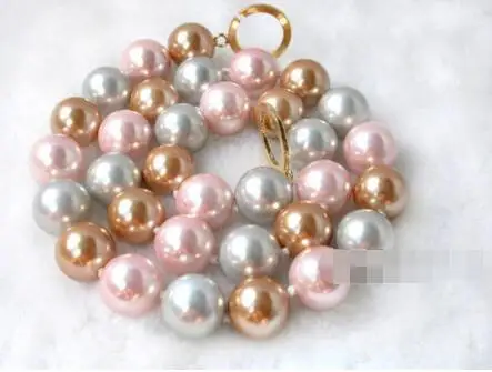 

Free Shipping >>>>>12mm round Multi-color south sea shell pearls necklace