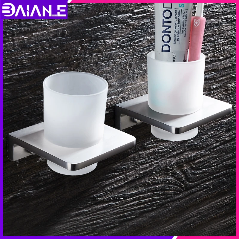Toothbrush Holder Aluminum Glass Cup Tumbler Holder Bathroom Accessories Tooth brush Holder Set Wall Mounted Toothpaste Rack