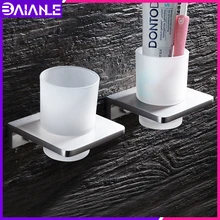 Toothbrush Holder Aluminum Glass Cup Tumbler Holder Bathroom Accessories Tooth brush Holder Set Wall Mounted Toothpaste Rack Toothbrush Holder Aluminum Glass Cup Tumbler Holder Bathroom Accessories Tooth brush Holder Set Wall Mounted Toothpaste Rack