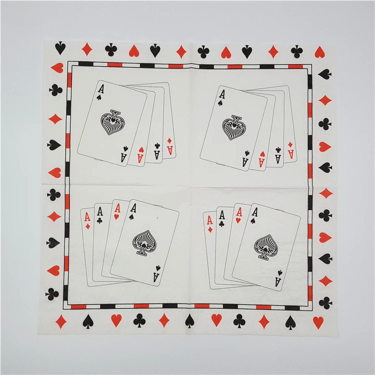 50 Vintage Table Napkins Paper White Tissue Printed Poker Spade