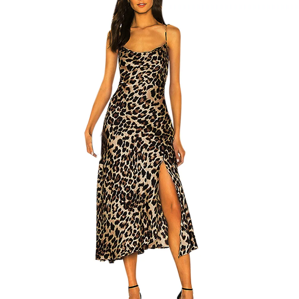Summer Maxi Dress 2019 Women Vintage Leopard Print Spaghetti Strap Long Dress Party Dresses Woman Party Night Elegant Dress