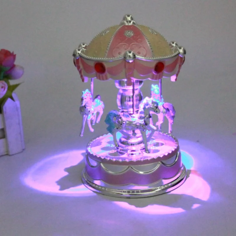 Fashion Children Colorful Lights Shine Carousel Music Box Baby Sound