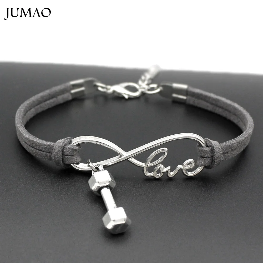 7 side dumbbell bracelet Sterling silver and genuine leather fitness jewelry accessory fitness bracelet