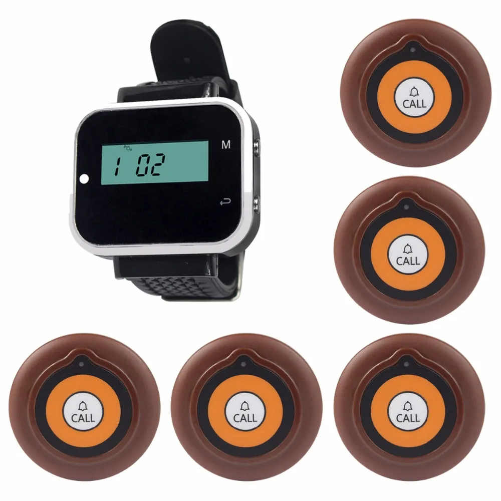 

Restaurant Guest Calling Paging System Wireless Waiter Call Pagers For Cafe KTV Bar With Waterproof Transmitter Button F3229A
