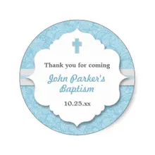 3,8 см синий дамасский крест крещение мальчика крестины пользу Классический круглый стикер