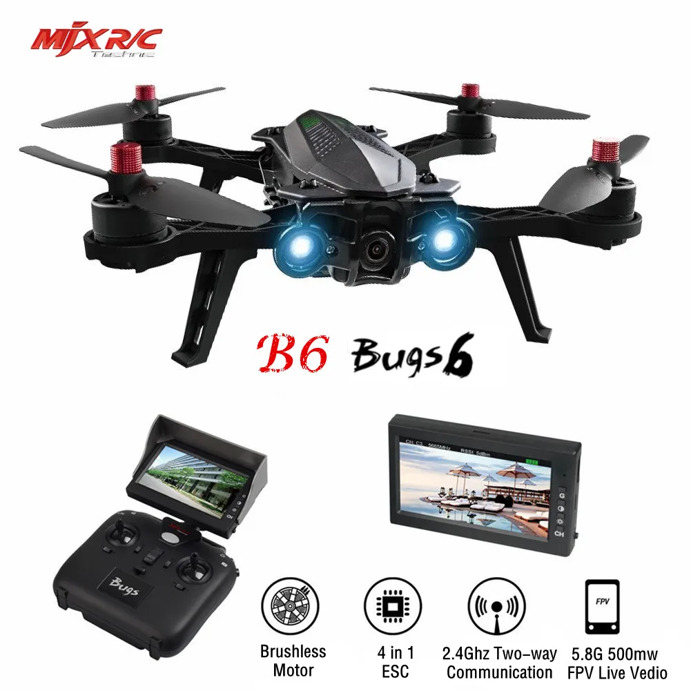 MJX B6 Bugs 6 Brushless Racing Drone 1806 1800KV Motors HD 720P 5.8G FPV and VR Glass Live Video RTF RC Quadcopter Vs Bugs 3 B2W MJX B6 Bugs 6 Brushless Racing Drone 1806 1800KV Motors HD 720P 5.8G FPV and VR Glass Live Video RTF RC Quadcopter Vs Bugs 3 B2W