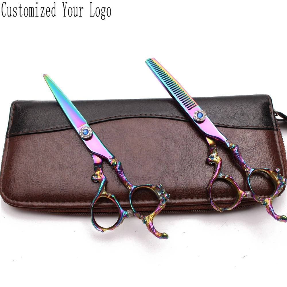 C9003 5.5" 440C Customized Brand Hair Scissors Thinning Shears Cutting Scissors Dragon Handle Professional Hairdressing Scissors
