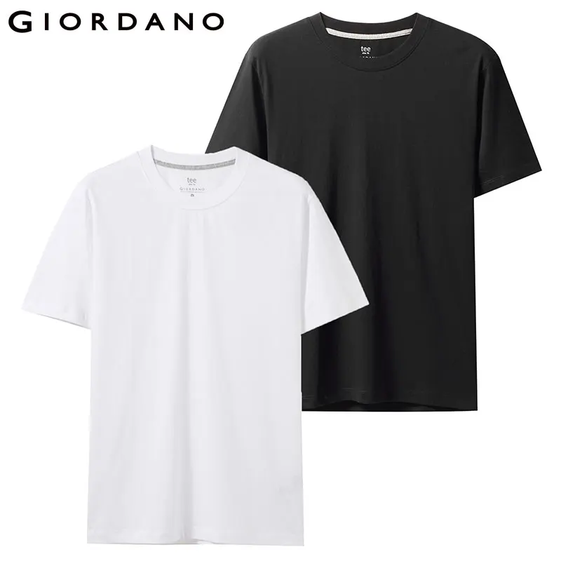 Giordano футболка мужская две пары комбинированных футболок с коротким рукавом и круглым воротом, две футболки идут в паре и имеют широкий выбор цвет и размеров - Цвет: 42Black and white