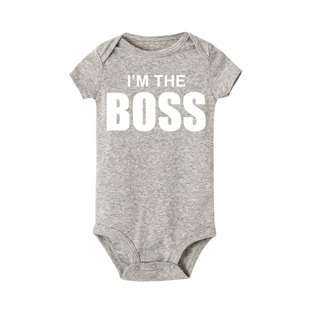 I'm THE BOSS детские комбинезоны с печатью 2018 с коротким рукавом Хлопок Одежда для новорожденных Roupas de bebe Мальчики Девочки комбинезон и одежда