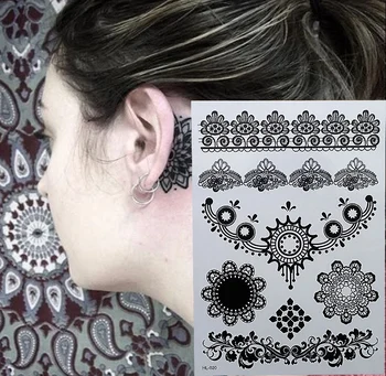 

1 Sheet Large Henna Black Personalizer Hand Jewel Elegant Flower Lace BJ043 Classic Totem Bridal Indian Temporary Tattoo Sticker