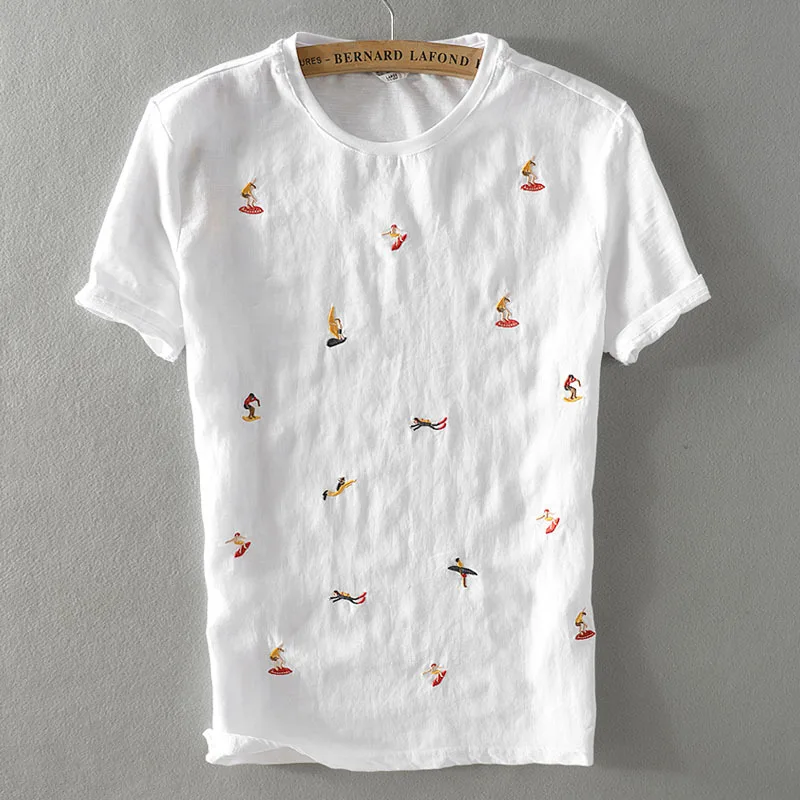 

T Shirt Men Summer Short-sleeved Cotton Linen Stitching Tees Y621