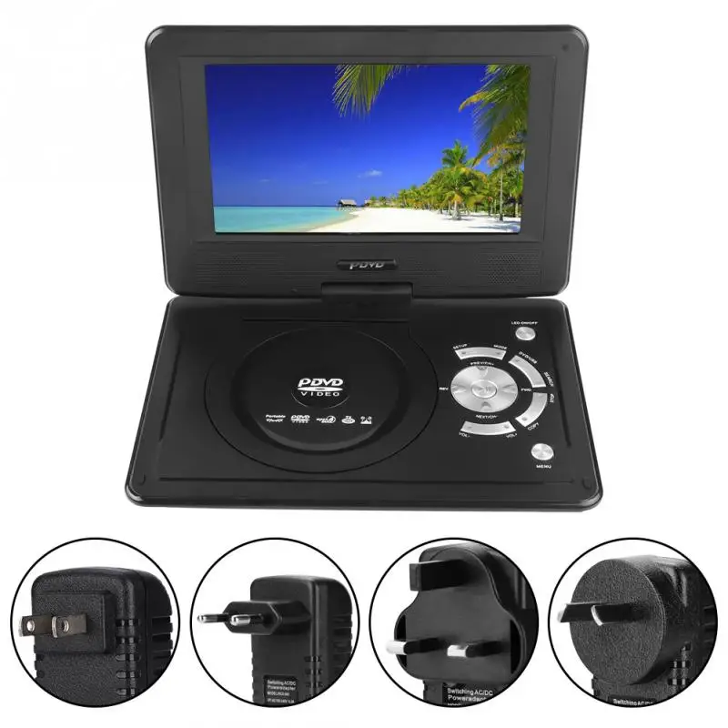 9.8 inch Portable DVD Player Swivel Screen Rechargeable TV Car Charger