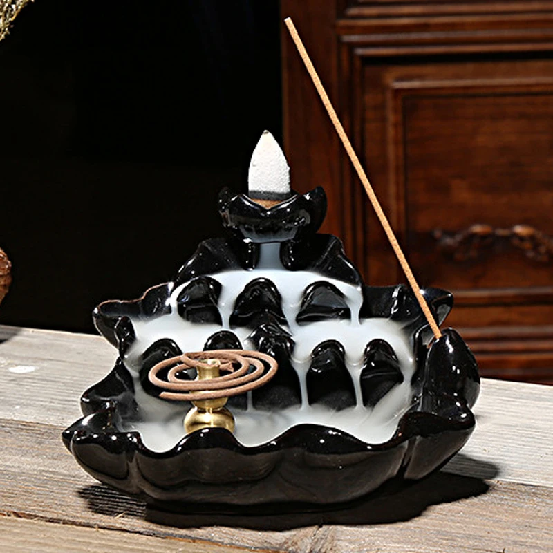 

Ceramic backflow incense burner Multifunction Three Furnaces Decoration Room Line Incense Burner + 10Pcs Incense Cones