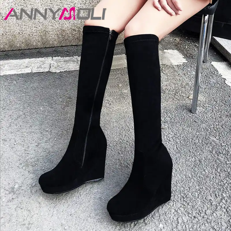 wedge heel long boots