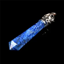 Natural Lapis Lazuli Blue Gems Long Wand Point Pendulum Pendant,Hexagon Healing Chakra Reiki Druzy Quartz Pendant