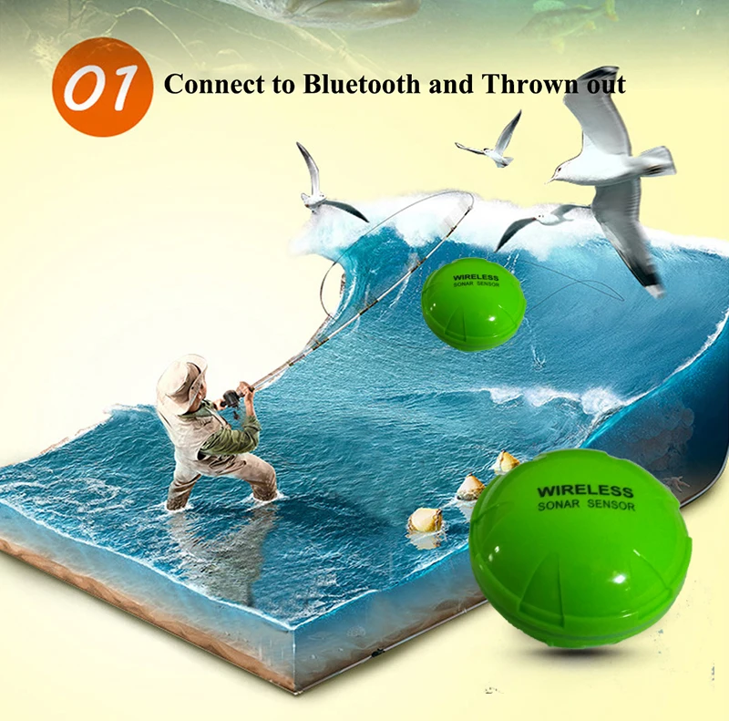 Ecobatímetro para Lago Sensor de Profundidade Portátil sem Fio Peixe Localizador Bluetooth Fishfinder Sonar Mar Pesca Ios & Android 12 o lago pesca do mar ios & android