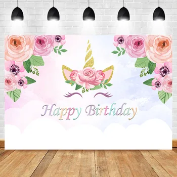 

NeoBack Floral Unicorn Birthday Backdrop Colorful Flower Theme Boy and Girl Birthday Cake Table Unicorn Photography Backdrops