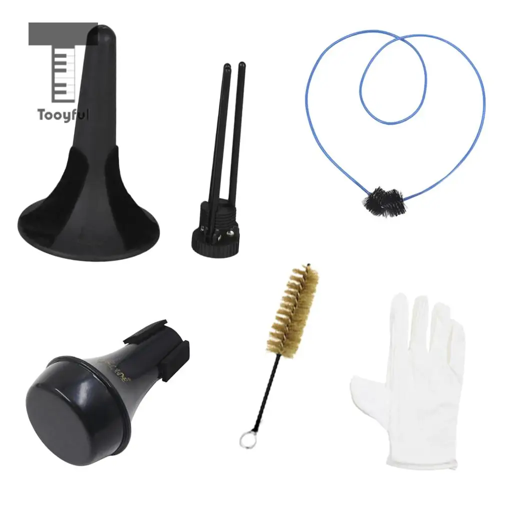 Tooyful 6 in 1 Trumpet Maintenance Tool Kit Trumpet Stand Tripod Holder+2pcs Brushes+Mute+Gloves